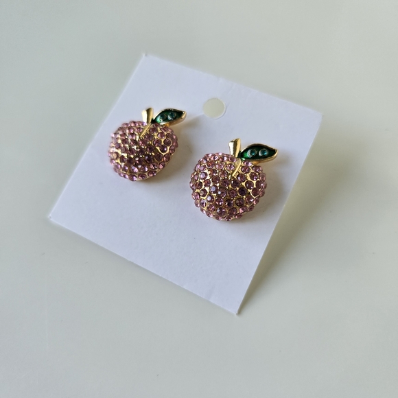 Sparkling Pink Apple Earrings - Picture 4 of 5